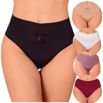 Kit 5 Calcinhas Cós Alto Duplo em Poliamida Lisa Lingerie Feminina Dia a Dia Atacado