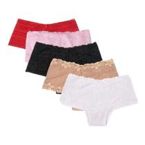 Kit 5 Calcinhas Cós Alto Renda Cinta Modeladora de Algodão