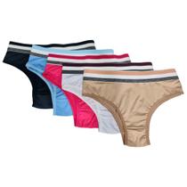 Kit 5 Calcinhas Elástico Colorido Cós Tanga de Microfibra