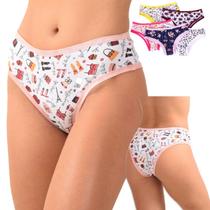 Kit 5 Calcinhas Estilo Tangão em Cotton Algodão Estampado Feminina Adulto