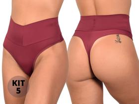 Kit 5 Calcinhas Feminina Fio Duplo Cós Alto Lingerie Modeladora Cintura alta Sexy não marca Gestante