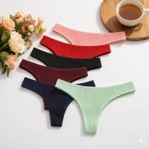 Kit 5 Calcinhas Femininas Tanga Canelada Confortável Lingerie Básica Kit 5 Calcinhas Femininas Tanga Canelada Confortável Lingerie Básica
