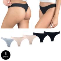 Kit 5 Calcinhas Fio Dental Try Basics Algodão Cotton Básica Lisa Moda Lingerie