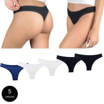 Kit 5 Calcinhas Fio Dental Try Basics Algodão Cotton Básica Lisa Moda Lingerie