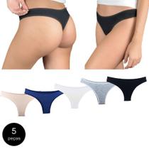 Kit 5 Calcinhas Fio Dental Try Basics Algodão Cotton Básica Lisa Moda Lingerie