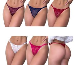 Kit 5 Calcinhas Fio Tanga de Renda Lingerie de Luxo