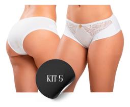 Kit 5 Calcinhas IMI Lingerie Feminina Algodão Canelado Conforto Cristal