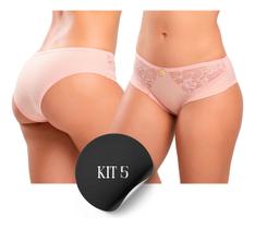 Kit 5 Calcinhas IMI Lingerie Feminina Algodão Canelado Conforto Cristal