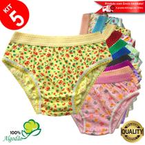 Kit 5 Calcinhas Infantil Algodão Estampada Cós Elástico Menina