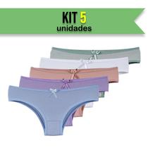 Kit 5 Calcinhas Infantil/Juvenil Lisa Feminina Colorida Forro 100% Algodão Menina Moça Cores Variada