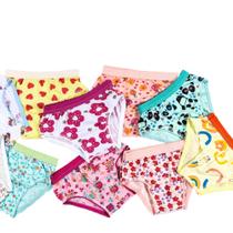 Kit 5 calcinhas infantil meninas algodão modelagem tradicional estampa variadas