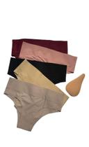 Kit 5 Calcinhas Sem Costura Cós Alto Duplo Compressão + Protetor Camel Toe Adesivo Reutilizável Kit 5 Calcinhas Sem Costura Cós Alto Duplo Compressão + Protetor Camel Toe Adesivo Reutilizável