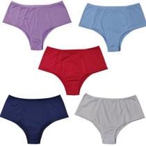 Kit 5 Calcinhas Sortidas Cós Alto Pala Dupla Plus Size Forro Algodão Feminina Confortável Adulto