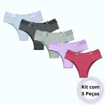 KIT 5 Calcinhas Tanga Cintura Alta Lateral Dupla Feminina Com Elástico Reforçado Forro 100% Algodão