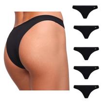 Kit 5 Calcinhas Tanga Lupo Preta Algodão Loba Classica+NF
