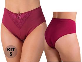 Kit 5 Calçolas Plus Size em Cotton Algodão Liso com Renda Calcinha Feminina Confortável