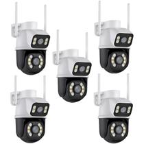 Kit 5 Câmeras de segurança Wi-Fi externa noturna branca com sensor de presença Lente Dupla
