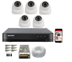 Kit 5 Câmeras Dome Full Hd 1080p DVR Hikvision 8 Canais turbo S/Hd