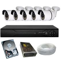 Kit 5 Cameras Segurança 720 Hd 1 Mp Dvr 8 Canais Multi Hd 8ch Alta Resolução c/ Acessórios