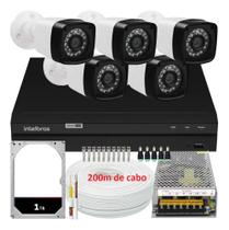 Kit 5 Cameras Segurança Dvr Intelbras Full Hd 8ch c/ Acessórios e 200m de Cabo