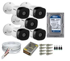 Kit 5 Câmeras Segurança VHC 1120B Hd 720 bullet Intelbras + cabos conectores C/Hd 250GB