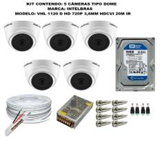 Kit 5 Câmeras Segurança VHC 1120D Hd 720 bullet Intelbras + cabos conectores C/Hd 160gb