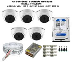 Kit 5 Câmeras Segurança VHC 1120D Hd 720 bullet Intelbras + cabos conectores C/Hd 500gb Kit 5 Câmeras Segurança VHC 1120D Hd 720 bullet Intelbras + cabos conectores C/Hd 500gb