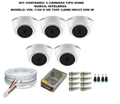 Kit 5 Câmeras Segurança VHC 1120D Hd 720 bullet Intelbras + cabos conectores