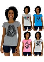 Kit 5 Camisa Babylook MXD Conceito Casual Fitness Cores Básicas e Estampas Diversas Kit 5 Camisa Babylook MXD Conceito Casual Fitness Cores Básicas e Estampas Diversas