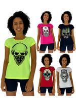 Kit 5 Camisa Babylook MXD Conceito Casual Fitness Cores Básicas e Estampas Diversas