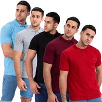 Kit 5 Camisa Polo Masculino Algodão Tecido Piquet Manga Curta Tradicional