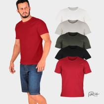 KIT 5 CAMISAS BÁSICAS MASCULINA ALGODÃO PREMIUM (Preta, Branca, Verde Militar, Vermelha, Cinza) - Faria Store