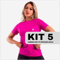 Kit 5 Camisas Feminina Academia Dry Fit Proteção Solar UV 50 Manga Curta Fitness Segunda Pele P M G GG XGG