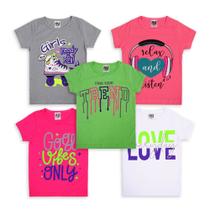 Kit 5 Camisas Infantil Feminino Juvenil Diversas Estampas E Cores de Menina
