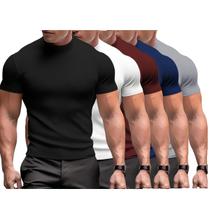 Kit 5 Camiseta Masculina Slim Canelada Gola Alta Manga Curta