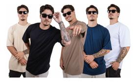 Kit 5 Camiseta Streetwear Masculina Oversize Barra Reta Long