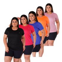 Kit 5 Camisetas Dry Fit Plus Size Fitness Feminina