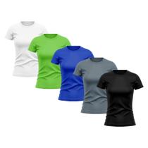 Kit 5 Camisetas Feminina Dry Fit Proteção Solar UV Básica Lisa Treino Academia Passeio Fitness Ciclismo Camisa