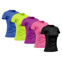 Kit 5 Camisetas Feminina Manga Curta Good Look Dry Fit Proteção Solar UV Baby Look Fitness Academia Treino Confortável