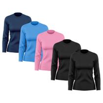 Kit 5 Camisetas Feminina Manga Longa Dry Fit Básica Lisa Proteção Solar UV Térmica Blusa Academia Esporte Praia