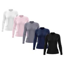 Kit 5 Camisetas Feminina Manga Longa Segunda Pele Térmica Proteção Solar UV 50