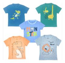 Kit 5 Camisetas Infantil Estampada 100% Algodão 1 A 3 Anos