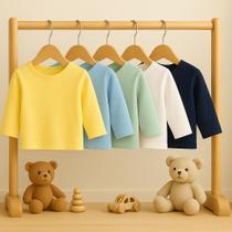 Kit 5 Camisetas Manga Longa Bebê Menino Menina P M G Algodão