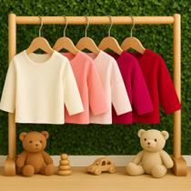 Kit 5 Camisetas Manga Longa Bebê Menino Menina P M G Algodão