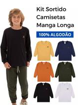 Kit 5 Camisetas Manga Longa Infantil Menino Básica Lisa menino conforto menino Kit 5 Camisetas Manga Longa Infantil Menino Básica Lisa menino conforto menino