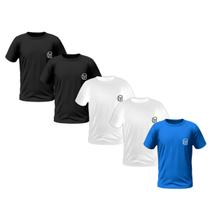 Kit 5 Camisetas Masculinas Bordadas 100% Algodão Premium (2 Pretas, 2 Brancas, 1 Azul)