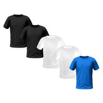 Kit 5 Camisetas Masculinas Lisas 100% Algodão Premium (2 Pretas, 2 Brancas, 1 Azul)