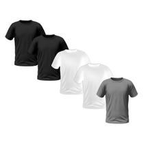 Kit 5 Camisetas Masculinas Manga Curta Lisa Premium (2 Preto / 2 Branco / 1 Cinza)