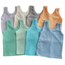 Kit 5 Camisetas Regata Verão Bebê Algodão Macio P ao 3 Menino Menina Kit 5 Camisetas Regata Verão Bebê Algodão Macio P ao 3 Menino Menina