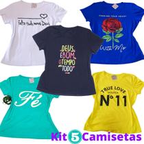 Kit 5 camisetas várias estampas feminina Moda T-Shirt adulto